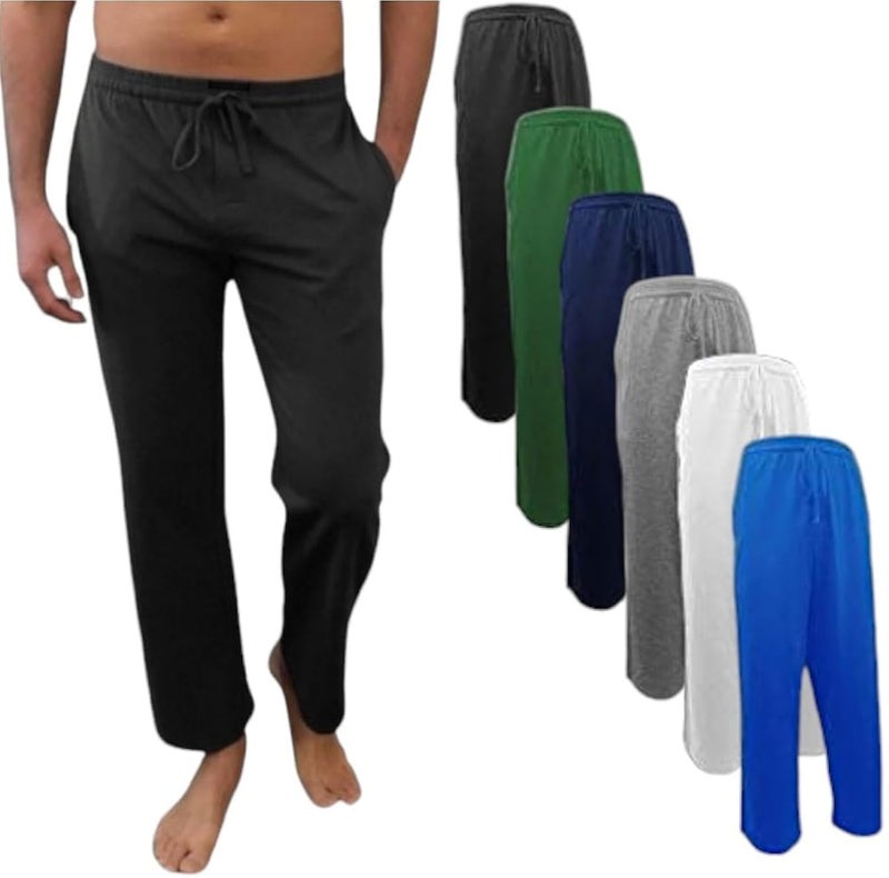 Andrew Scott Men's 6 Pack 100% Cotton Jersey Knit Yoga Lounge & Sleep Pajama Pants (6 Pack - Navy/Black/Royal/Hunter/White/Grey, Medium) - Image 1